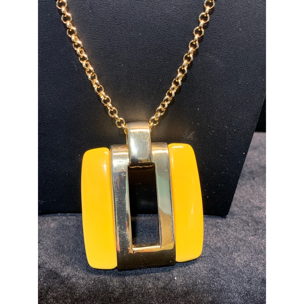 Marc by Marc Jacobs Yellow Resin Gold Tone Geometric Statement Pendant Necklace